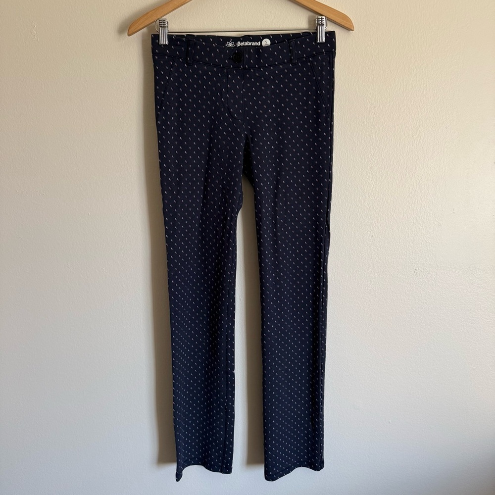 Betabrand Navy Patterned Womens Straight Leg Yoga Dress Pants Pull On Small Long - Picture 3 of 8
